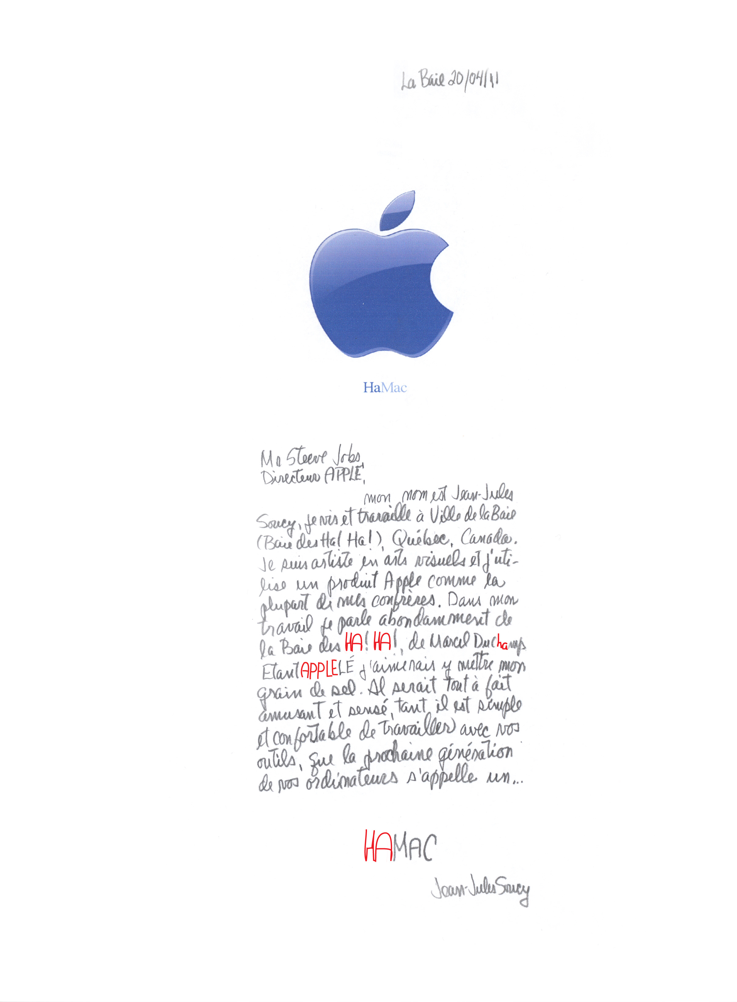 Lettre à Steve Jobs, Apple, Californie
